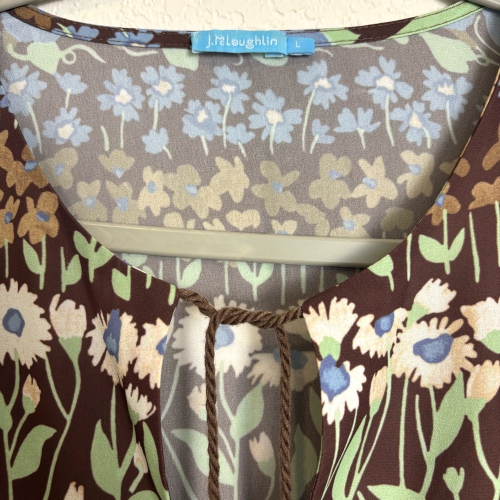 J. McLaughlin Hortense Chocolate Brown Falmouth Floral Midi Dress Women’s Large - Picture 7 of 13